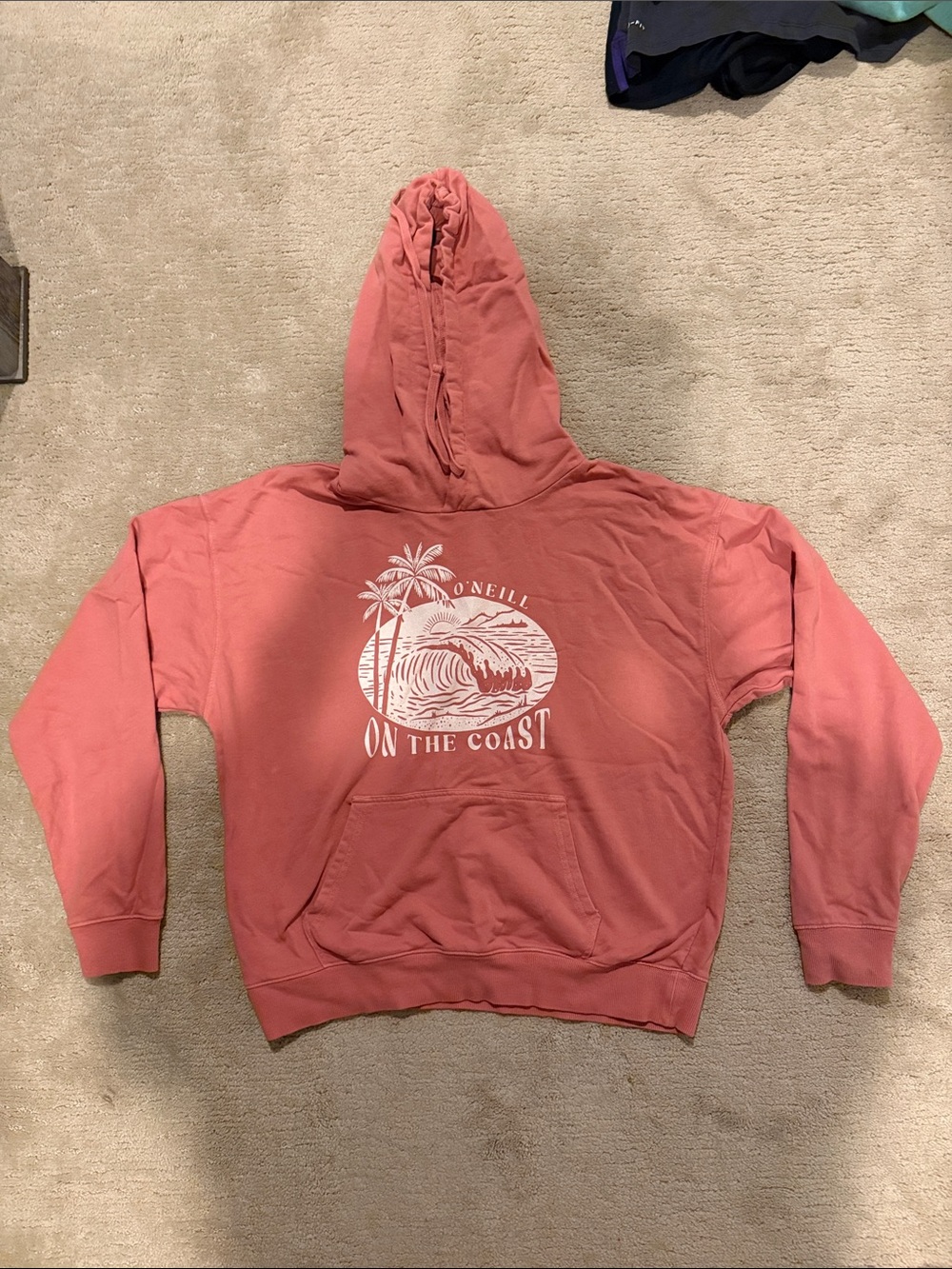 O'Neill Coral Pink Crewneck Hoodie with Coastal Wave Graphic